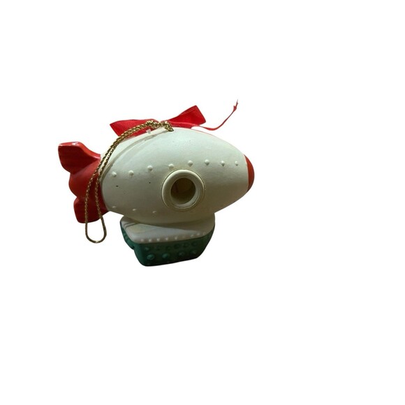 Vintage Christmas Ornament Blimp Teddy Bear Happy Holidays Red Green Retro Cute - Picture 13 of 14